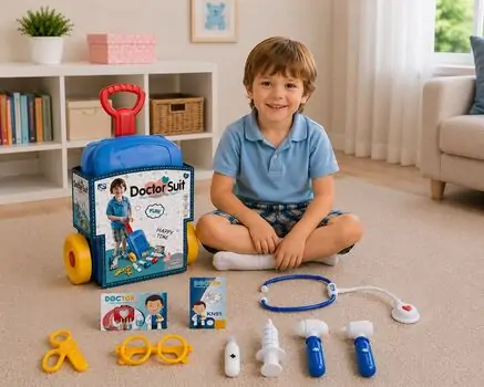 Doctor Suitcase on Wheels with Medical Accessories-ექიმის სათამაშო ჩემოდანი ბორბლებით სამედიცინო აქსესუარებით