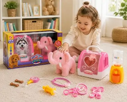 Lovely Elephant With House Pink- სათამაშო სპილო სახლით