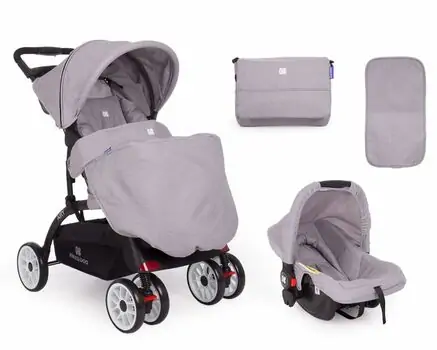 KikkaBoo Airy Light Grey 2in1 საბავშვო ეტლის კომპლექტი