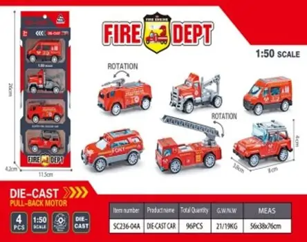Fire Department Diecast Car Set - სათამაშო მექანიკური მანქანები
