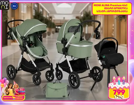 Moni 3 In 1 Set Alina Dark-Green - საბავშვო ტრანსფორმერი ეტლის კომპლექტი