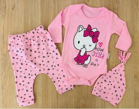 Hello Kitty "How Cute is She?" 3in1 Set, Pink ახალშობილის ტანსაცმლის ნაკრები POLİFONİ 1030