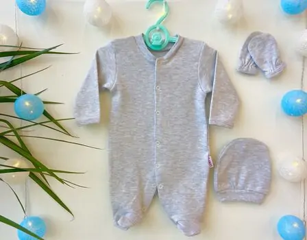 Newborn Baby 3in1 set ATES BABY ახალშობილის ტანსაცმლის კომპლექტი 3292 grey