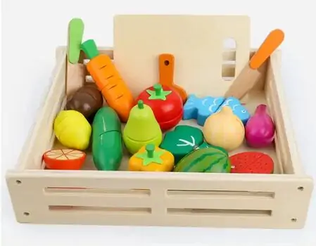 Wooden chopping board set with wooden knife - ხის სათამაშო დასაჭრელი ბოსტნეული, 3 image