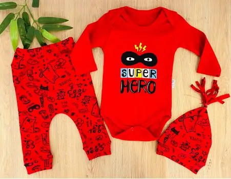 Super Hero Set 3in1 Red ახალშობილის ტანსაცმლის ნაკრები POLİFONİ 1011