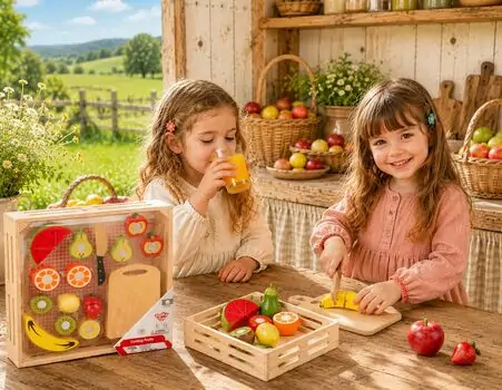 Tooky Toy Cutting Fruits With Board And Knife - ხის სათამაშო დასაჭრელი ხილი