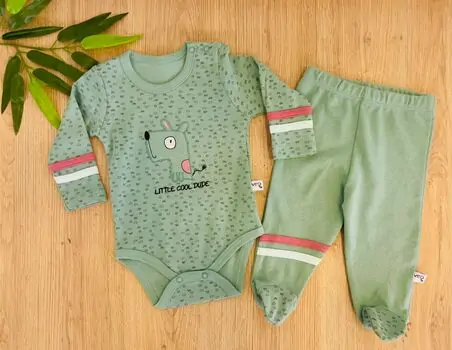 Little Cool Dude Veo Baby 2in1Set Green ჩვილის ბოდე და შარვალი 35573