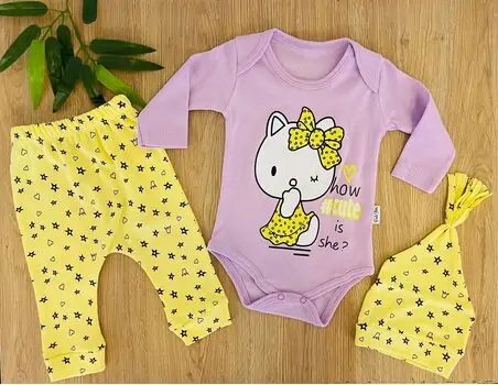Hello Kitty "How Cute is She?" 3in1 Set, Purple ახალშობილის ტანსაცმლის ნაკრები POLİFONİ 1030