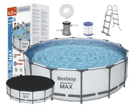 Bestway 56438 Steel Pro MAX with Filter Pump and ladder -კარკასული აუზი კარტრიჯული ფილტრით, კიბით და ტენტით
