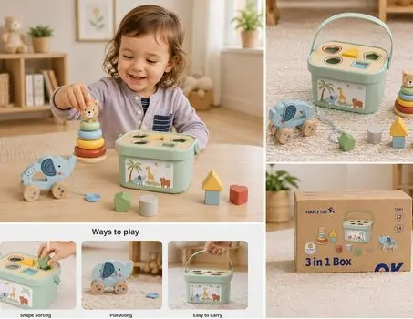 Tooky Toy Forest Friends 3 In 1 Educational Box- ხის განსავითარებელი სათამაშო