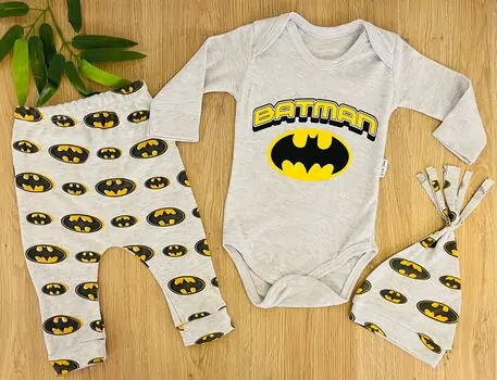 Batman 3in1Set Grey ახალშობილის ტანსაცმლის ნაკრები POLİFONİ 1260