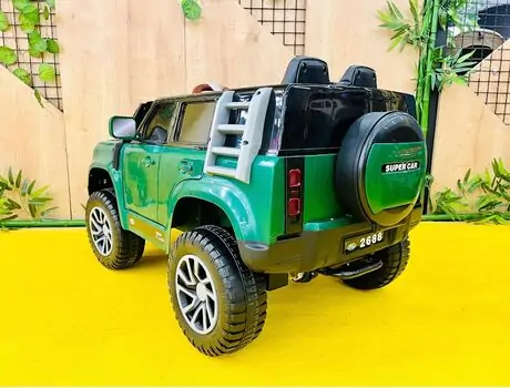 Land Rover Defender Jeep Green - ელექტრო მანქანა კაუჩუკის საბურავებით/ტყავის სავარძლით, 2 image