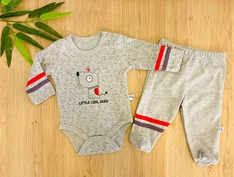 Little Cool Dude Veo Baby 2in1Set Grey ჩვილის ბოდე და შარვალი 35573