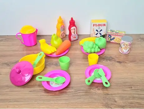 Dede 01508 BAZAAR TROLLEY BARBIE 25 pcs სათამაშო ურიკა სამზარეულოს აქსესუარებით, 5 image