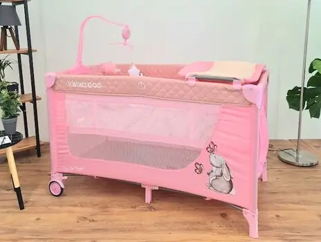 KikkaBoo Day & Night Pink Rabbit 2 levels საწოლ-მანეჟი