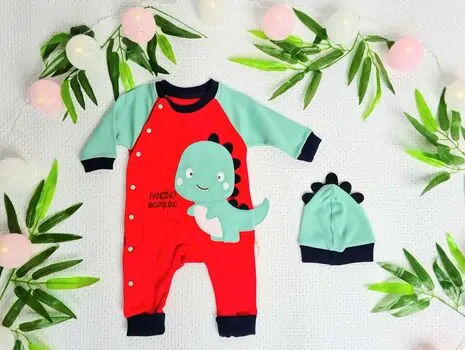 Little Dino Baby Maibella Red 26-468 ჩვილის რომპერი ქუდით