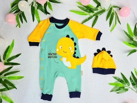 Little Dino Baby Maibella Blue 26-468 ჩვილის რომპერი ქუდით