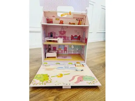 WOODEN PLAYHOUSE WITH ACCESSORIES  ხის სათამაშო თოჯინის სამ სართულიანი სახლი TX1092, 2 image