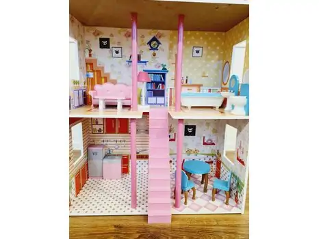 WOODEN PLAYSET საბავშვო ხის სათამაშო თოჯინის სახლი TX1056, 8 image