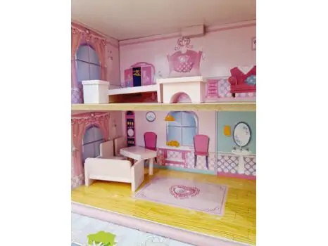WOODEN PLAYHOUSE WITH ACCESSORIES  ხის სათამაშო თოჯინის სამ სართულიანი სახლი TX1092, 3 image