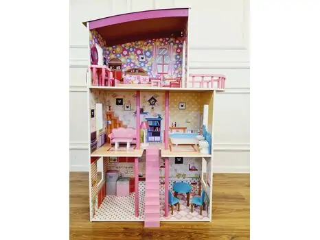 WOODEN PLAYSET საბავშვო ხის სათამაშო თოჯინის სახლი TX1056