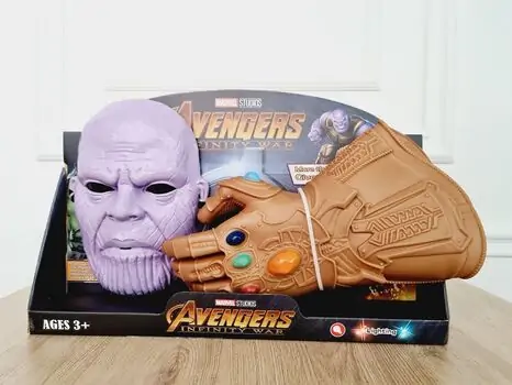 Thanos MARVEL-ის სუპერგმირის თანოსის ნიღაბი და ხელთათმანი