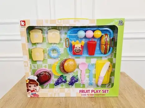 FRUIT PLAY SET FOR KIDS 16PCS სათამაშო დასაჭრელი ხილისა და პროდუქტების კომპლექტი