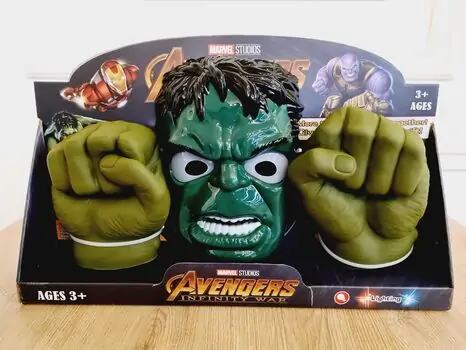 Avengers Hulk MARVEL-ის სუპერგმირი ჰალკის ნიღაბი და ხელთათმანები