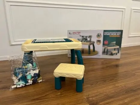 Children building blocks table with chair Beige საბავშვო მრავალფუნქციური კონსტრუქტორი მაგიდა სკამით