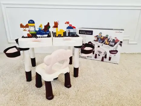 Children building blocks table with chair საბავშვო მრავალფუნქციური კონსტრუქტორი მაგიდა სკამით
