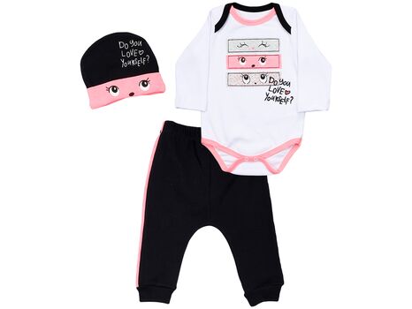 Love Yourself, Pink, 3in1 ახალშობილის ტანსაცმლის ნაკრები MİNİWORLD 15917, ზომა: 6-9 თვე