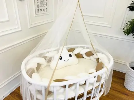 Bebeconfor Amedan White Color Basket Cradle With White/Brown Bumper ახალშობილის საწოლი, 6 image
