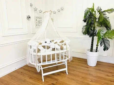 Bebeconfor Amedan White Color Basket Cradle With White/Brown Bumper ახალშობილის საწოლი, 3 image