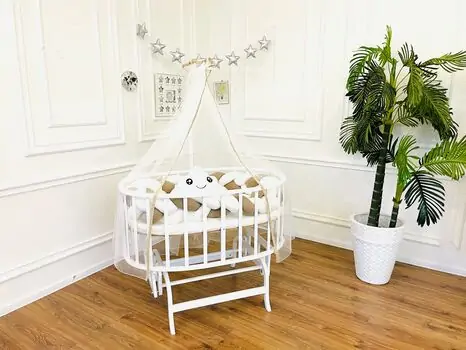 Bebeconfor Amedan White Color Basket Cradle With White/Brown Bumper ახალშობილის საწოლი