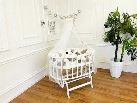 Bebeconfor Amedan White Color Basket Cradle With White/Brown Bumper ახალშობილის საწოლი, 5 image