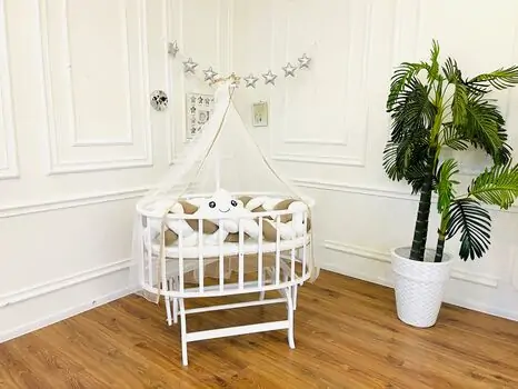 Bebeconfor Amedan White Color Basket Cradle With White/Brown Bumper ახალშობილის საწოლი, 7 image