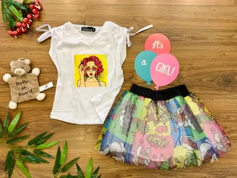 Pop Art Girl 2in1 set white საბავშვო ტანსაცმლის ნაკრები 517 SUGAR