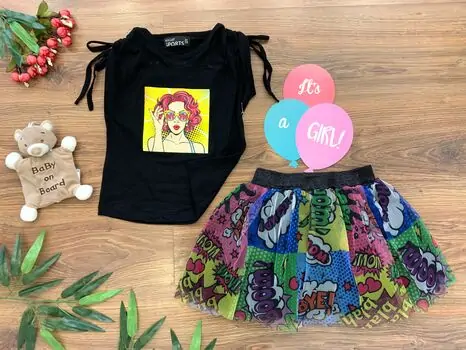 Pop Art Girl 2in1 set black საბავშვო ტანსაცმლის ნაკრები 517 SUGAR