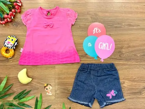 Modax Girls Wear, 2in1 Set ახალშობილის ტანსაცმლის ნაკრები 1223 Pink