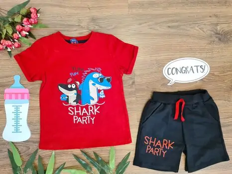 Shark Party საბავშვო ტანსაცმლის ნაკრები TRIO Red
