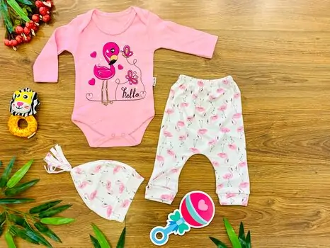 Hello Flamingo Pink Set ახალშობილის ტანსაცმლის ნაკრები POLİFONİ 1280