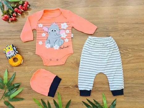 Little colorful Elephant 3in1 Set ახალშობილის ტანსაცმლის ნაკრები LEYLEK 4313 PINK