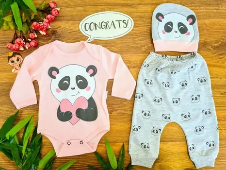 Lovely Panda 3in1 Set ახალშობილის ტანსაცმლის ნაკრები LEYLEK 4336 Light Pink