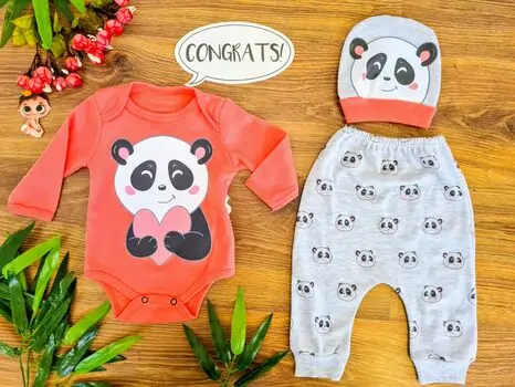 Lovely Panda 3in1 Set ახალშობილის ტანსაცმლის ნაკრები LEYLEK 4336 Orange