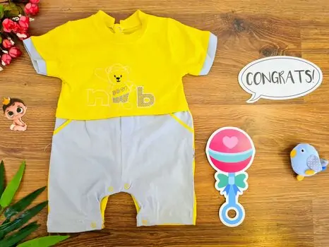 Skateboarder Bear Romper საბავშვო რომპერი 1051 Bebedex Yellow
