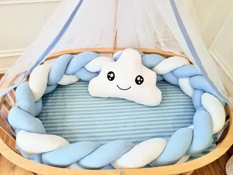 Bebeconfor Amedan Natural Color Basket Cradle With Blue Bumper ახალშობილის საწოლი, 3 image
