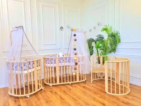 Bebeconfor Basket Crib Natural EGGER with Grey Set ხის ტრანსფორმერი საწოლი, 2 image