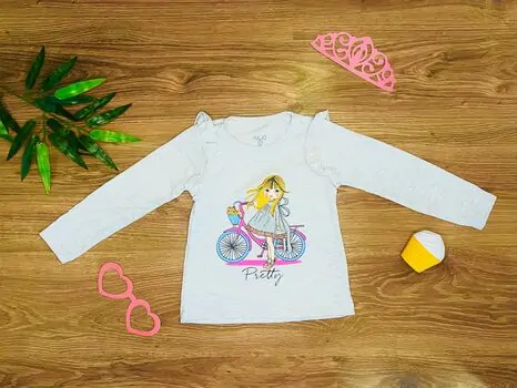 PRETTY GIRL WITH BICYCLE GREY 523404 ALG გრძელ მკლავიანი მაისური