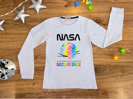 NASA DISCOVER SPACE 723410 WHITE ALG გრძელ მკლავიანი მაისური