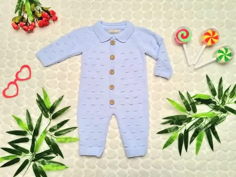 Baby Knitted Bodysuit Blue Caramini 1126 ახალშობილის რომპერი